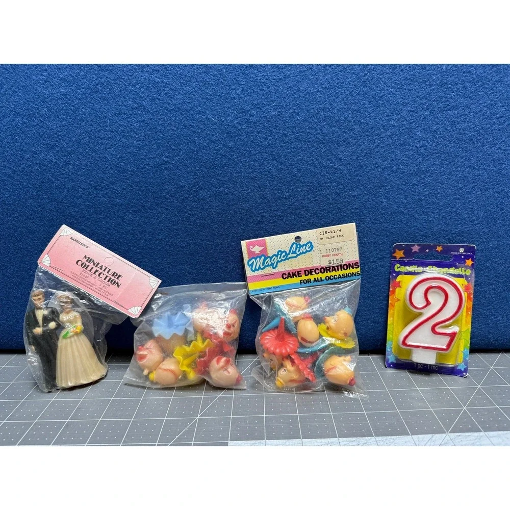 Wilton Cake Topper Lot Athletic Clowns Fisherman Bride Groom